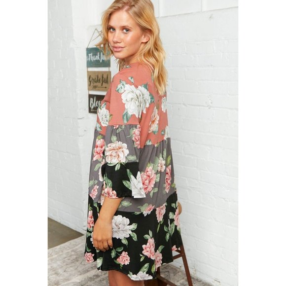 Floral Tiered Bell Sleeve Midi Dress - Picture 8 of 8